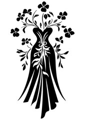 Art Nouveau Wedding dress Graphic Accents, vector illustration, vintage elements	