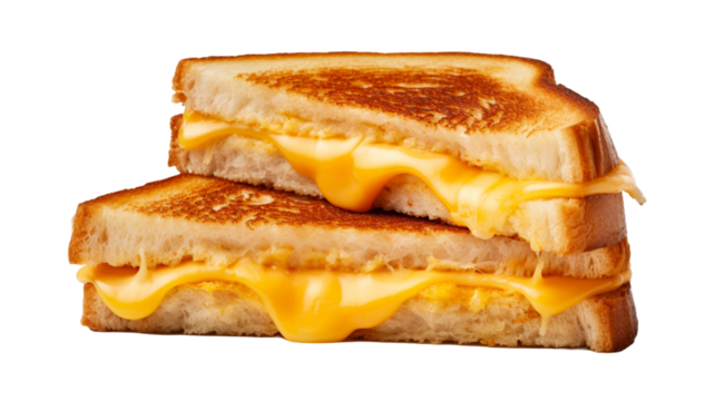 Grilled cheese sandwich for breakfast on white or transparent background png.

