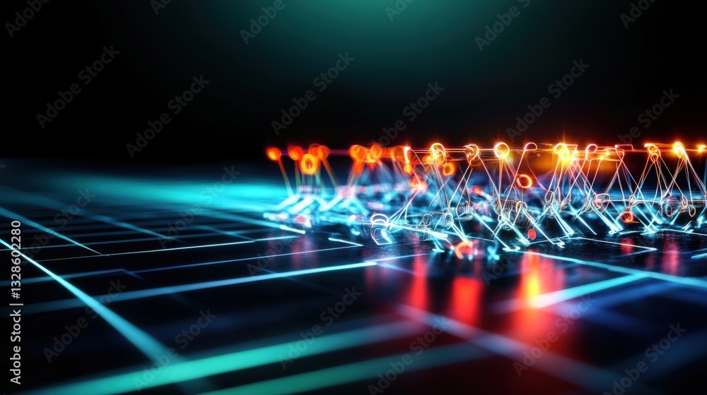 Poster dynamic light patterns in a digital landscape abstract visualization technology environment futurist