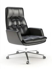 Elegant Black Leather Office Chair: Modern Design and Comfort
