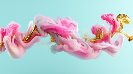Abstract Flowing Colors in Soft Pink and Gold on Light Blue Background for Creative Designs