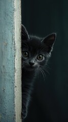 Charming kitten gazing out of a window captured in realistic photography showcasing its playful and curious nature