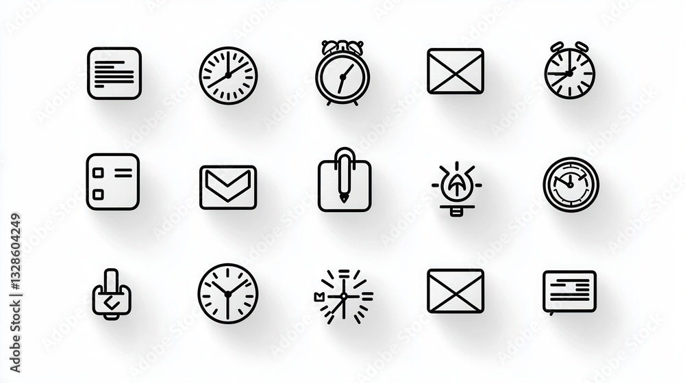 Poster a set of high detail line icons representing various elements related to professional deadlines such