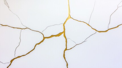 Elegant Cracked White Wall with Golden Veins for Modern Interior Design Inspiration