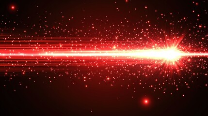 Abstract red light beam with sparkles on dark background.