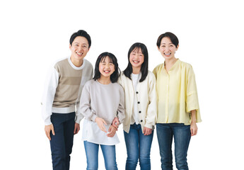 笑顔で並ぶ女の子の家族　手作業で精密に切り抜いた背景透過写真PNG