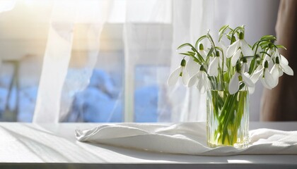 spring snowdrops in a vase

