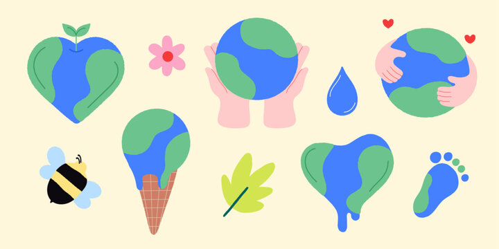 Various shapes of Earth. Earth day, environment, sustainability, love our planet 