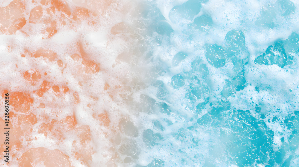 Poster This image showcases a dynamic blend of orange and turquoise water with foamy waves, creating a vibrant and refreshing visual