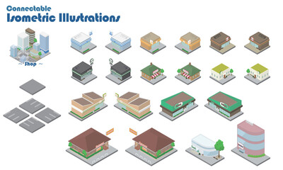 つながる！アイソメイラスト【ショップ1】（駐車場ユニット付）