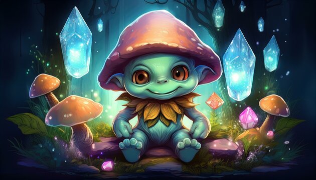 little troll among the crystals fairy tale scene
