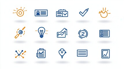 A collection of minimalist outline icons representing different aspects of career development including planning strategy growth and achievement