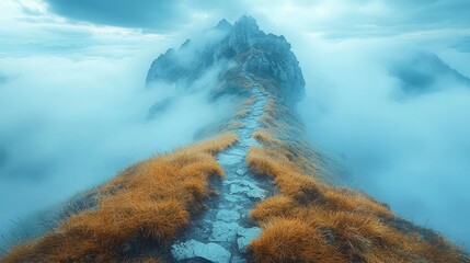 Misty mountain peak trail.