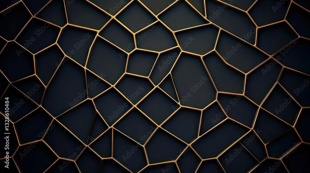Poster golden network is spreading on dark background creating abstract polygonal pattern resembling futuri
