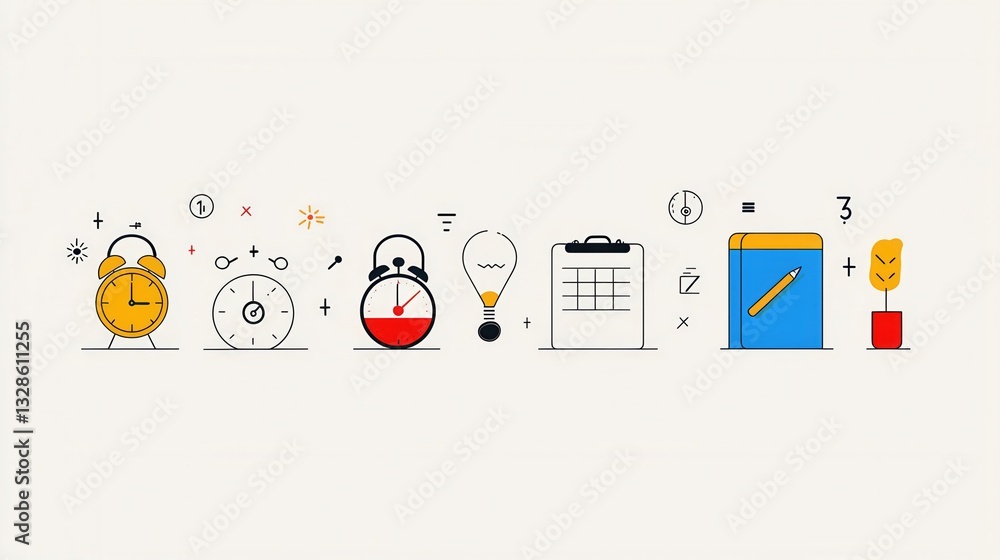 Poster this image depicts a set of 15 minimalist outline icons representing various deadline related concep