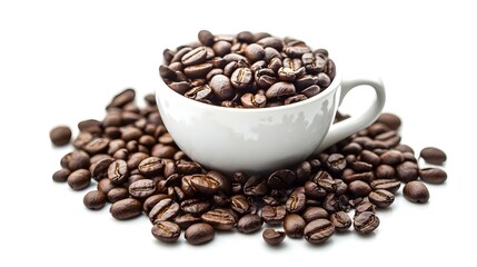 Naklejka premium Fragrant roasted coffee beans on a white