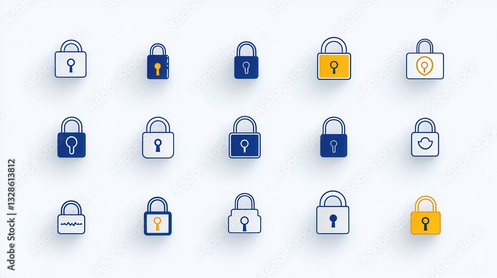 Aufkleber a set of 15 minimalist outline icons depicting various padlock and lock symbols reflecting themes of
