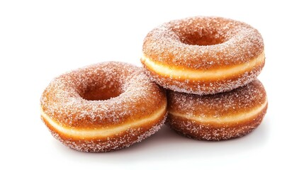 Front view of sugar-glazed cinnamon donuts