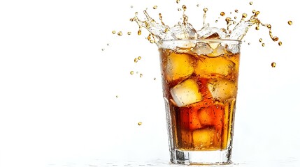 Glass cup of iced tea with splash isolated