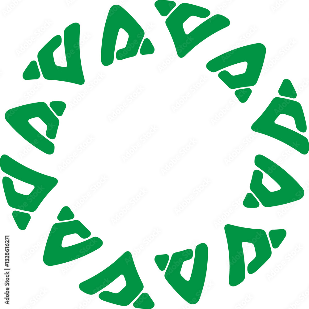 Poster a ring of green abstract symbols creating a circular pattern, artistic geometric design. the green s