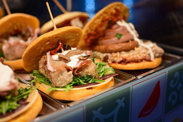   Famous  Octopus sandwich Mediterranean street food at Bari, Italy sandwich with octopus tentacles, lemon, salad