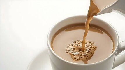 pouring a cup of coffee over white background