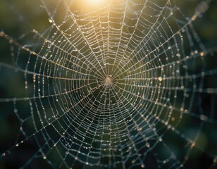 Obraz premium Spiderweb Covered in Dew Drops Sparkling in the Morning Light