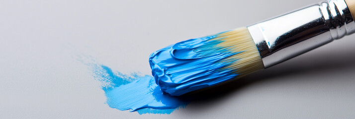 Paintbrush with Vibrant Blue Paint on Smooth Surface