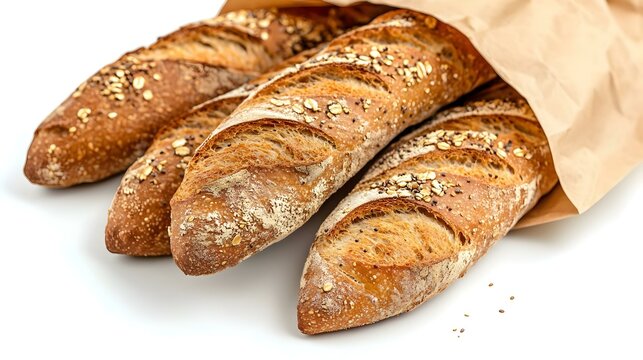 rye wheat multigrain baguettes in a paper bag