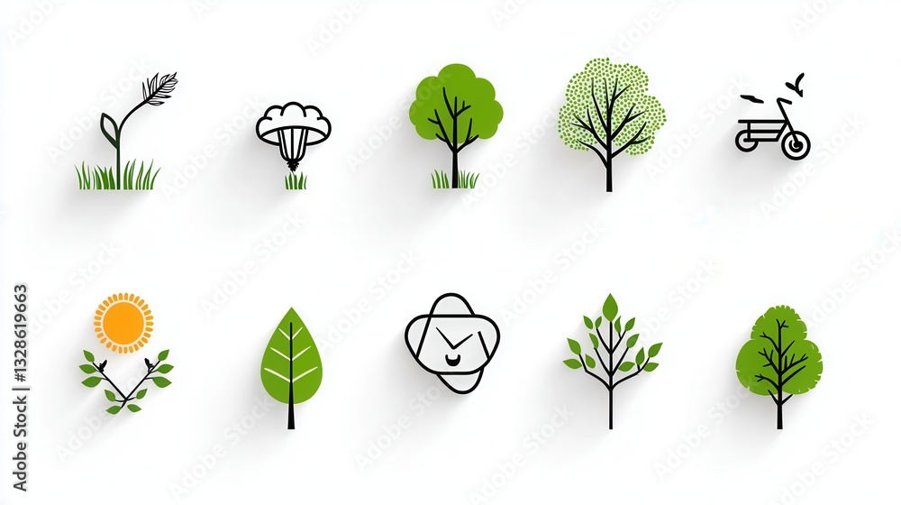 Aufkleber a collection of 15 minimalist outline style icons that visually represent various environmental and 