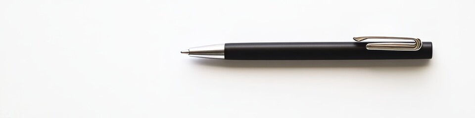 Black Pen on White Background: Minimalist Office Stationery
