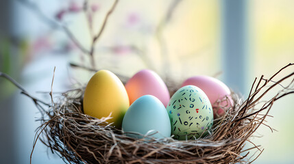 Obraz premium rabbit, cartoon, illustration, fun, cute, design, art, card,easter, egg, decoration, ornament, holiday, celebration, eggs, season, spring, pattern, symbol, design, gift, seasonal