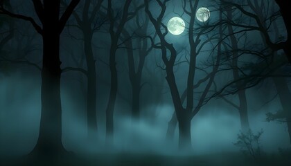 Enigmatic Moonlight in the Foggy Forest: A Mystical Night Scene