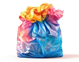 Fototapeta premium Colorful crumpled plastic garbage bag isolated on white.