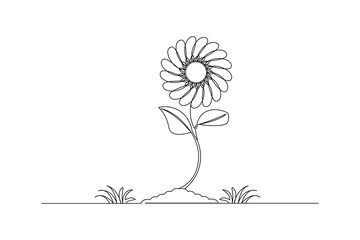 Sunflower continuous one line drawing and minimalist style isolate outline vector icon