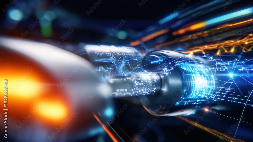 Poster dynamic technological innovation industrial setting digital art futuristic environment close-up view