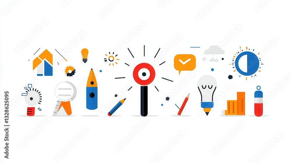 Poster a diverse collection of 15 graphical icons and symbols representing different aspects of strategic p
