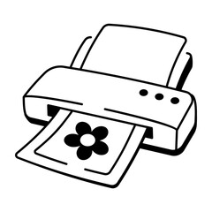 A hand drawn icon of a printer printing a flower on paper 
