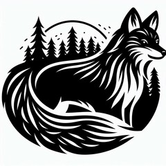 Fototapeta premium Forest Fox Black White Tribal Design