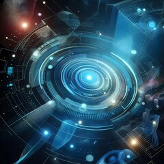 Obraz premium Futuristic abstract geometric visualization technology UI/UX sci-fi website background with smooth gradient effect 