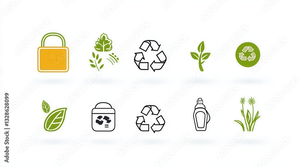 Poster a collection of clear and recognizable icons representing various environmental concepts such as rec