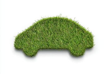 Green grass shaped as a car on white background. Eco friendly concept image.