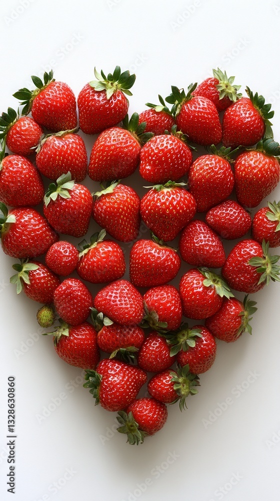 Aufkleber red strawberries arranged in a heart shape on a white background. close up view showcasing the textu