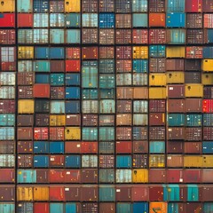 Obraz premium Cargo containers stacked at a major global shipping terminal