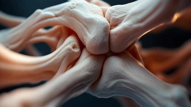 A detailed macro photograph showcasing the intricate structure of interconnected bones, highlighting the complex network of joints and textures.