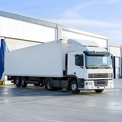 Delivery truck parked at a distribution center for unloading cargo