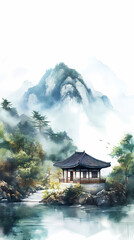 Naklejka premium Ancient Zen in ink landscapes