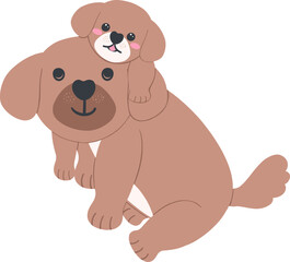Obraz premium Father's Day Dog Dad and Baby A puppy rides on its father's back Illustration in Cute Cartoon Flat Design