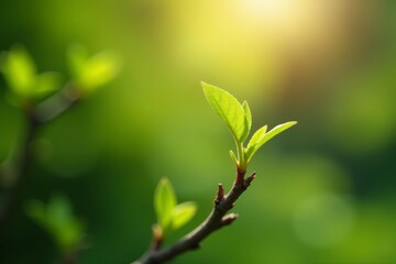 Close-up of young leaves sprouting on tree branches in a sunny garden, botanical, sunny, flora