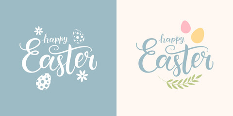 Happy Easter hand lettering. Festive graphic templates for Easter holiday greetings and invitations. Vector illustration. © FineVector